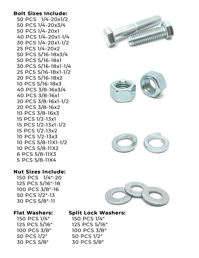 Inch Grade 5 Hex Cap Screws, Hex Nuts, Flat & Lock Washers - 2012 PCS