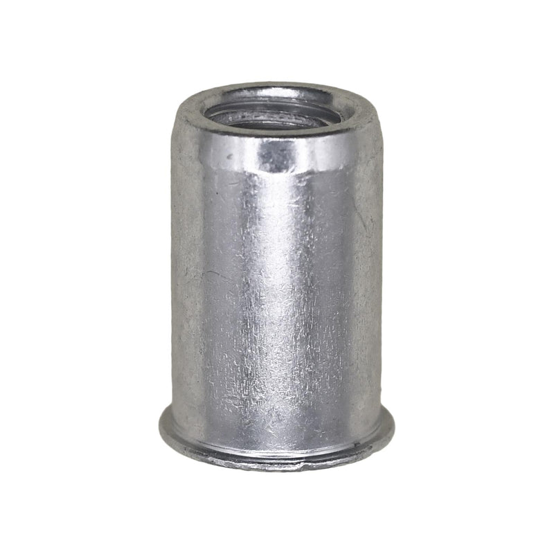 1/4"-20 Thin Sheet Nutsert, 0.030"- 0.165" Grip, Zinc, 0.347" Barrel Diam, 3/8" Drill Size, Steel