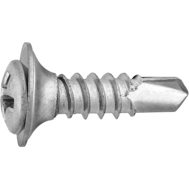 #8x5/8" Phillips Oval Head SEMS Flush Washer Tek, Type 2 Self-Drilling Tek, Chrome