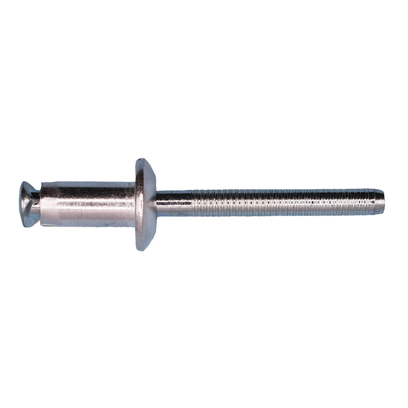 1/4" Peel Type Rivet, 1/32"-9/64" Grip, Aluminum Body, Steel Mandrel, 1/2" Flange Diam