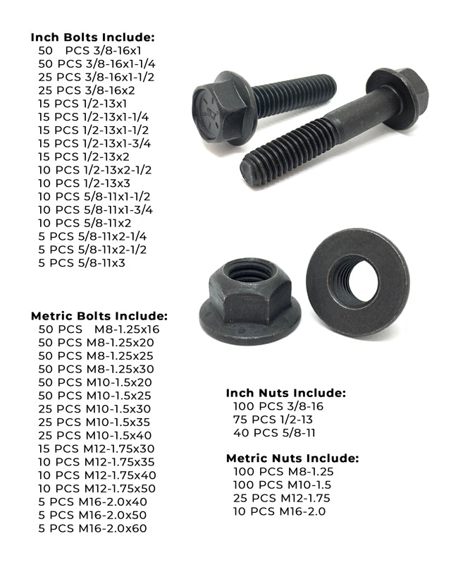 Inch & Metric Grade 8 / Class 10.9 Flange Bolt & Lock Nut Kit - 1176 PCS
