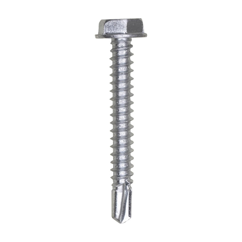 #10x1-1/2" Hex Head Washer Indented Super Teks, Type 3 Self-Drilling Tek, Zinc