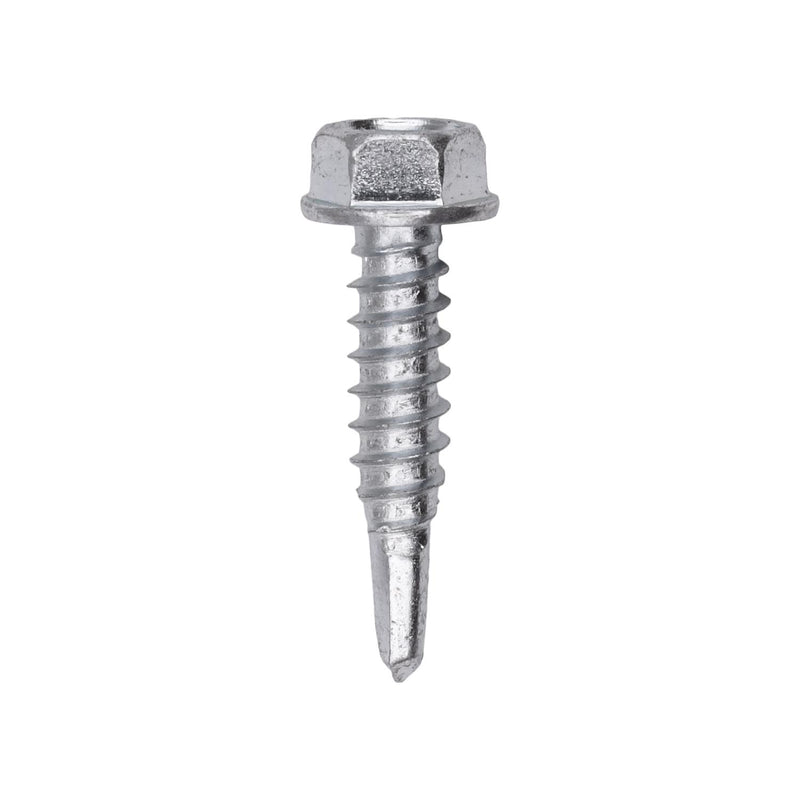 #12x1" Hex Head Washer Indented Super Teks, Type 3 Self-Drilling Tek, Zinc