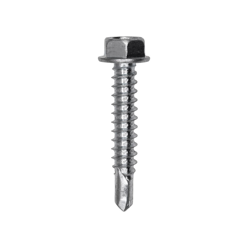 #12x1-1/4" Hex Head Washer Indented Super Teks, Type 3 Self-Drilling Tek, Zinc