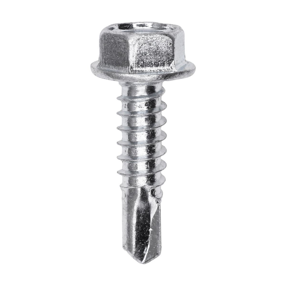 #14x1" Hex Head Washer Indented Super Teks, Type 3 Self-Drilling Tek, Zinc, 3/8" Hex Size
