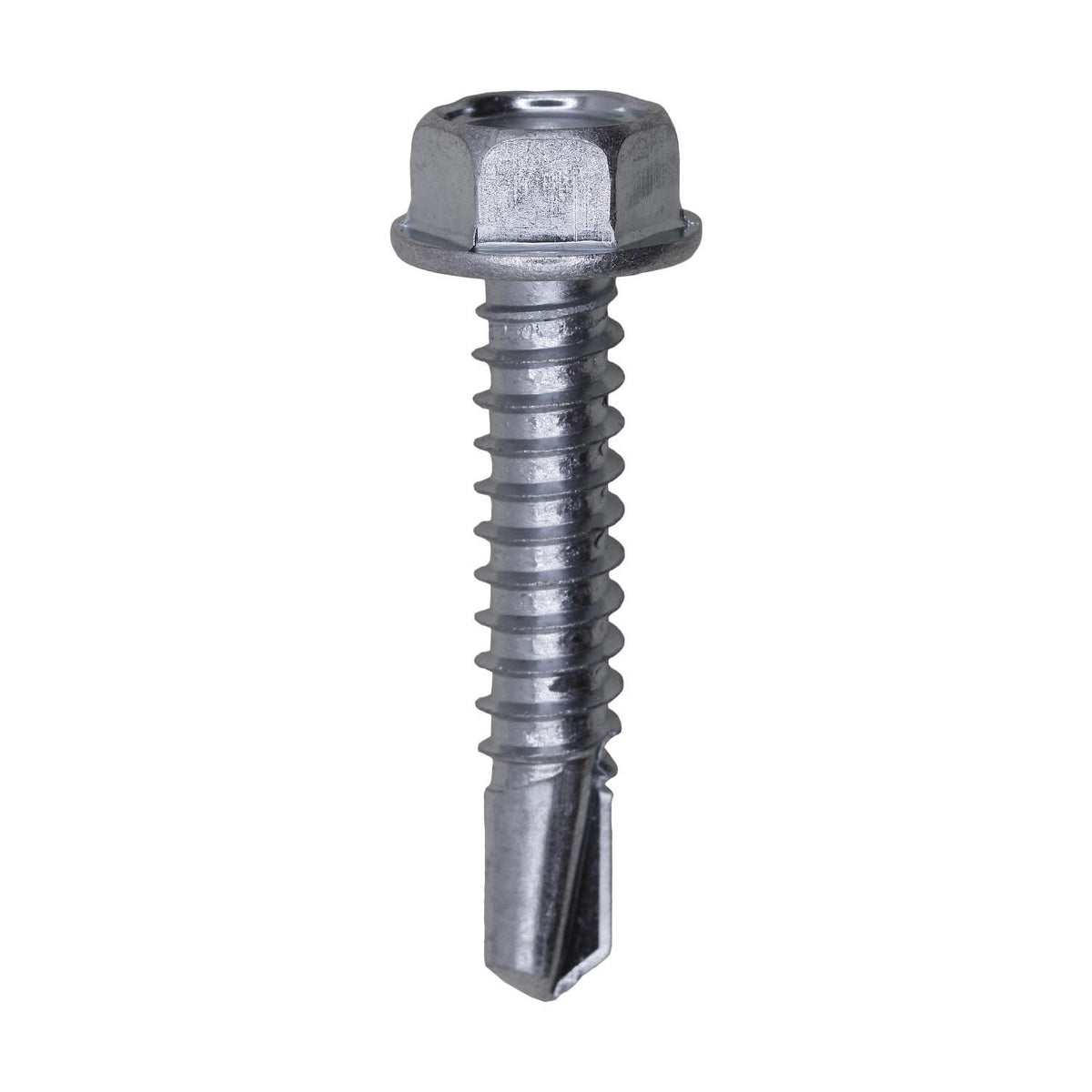 #14x1-1/4" Hex Head Washer Indented Super Teks, Type 3 Self-Drilling Tek, Zinc