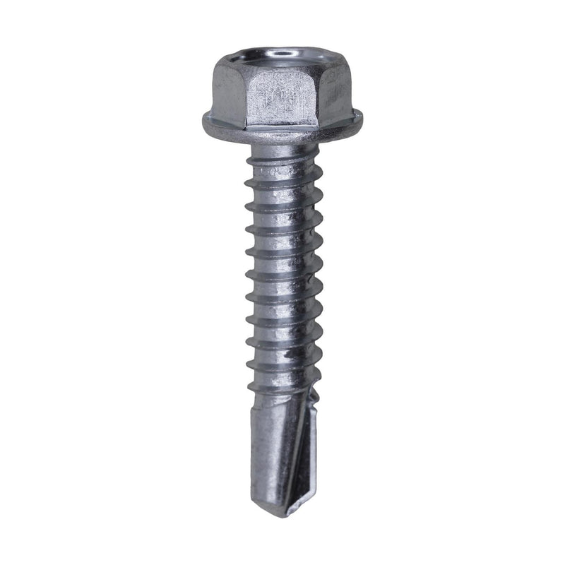 #14x1-1/4" Hex Head Washer Indented Super Teks, Type 3 Self-Drilling Tek, Zinc