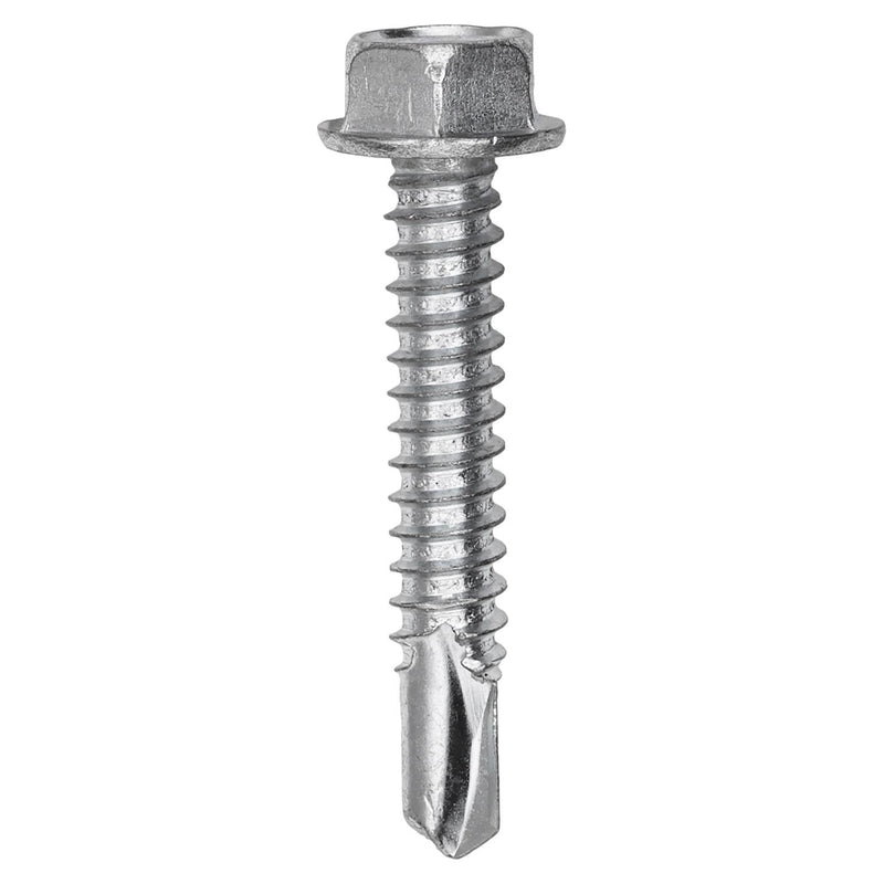 #14x1-1/2" Hex Head Washer Indented Super Teks, Type 3 Self-Drilling Tek, Zinc