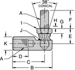 1/4"-28 Flat Top with Rubber Grommet Ball Joint Assembly witheadirt Shields Right, Zinc plated with clear dichromate treated