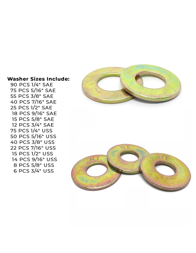 Grade 8 SAE & USS Flat Washers Zinc Yellow - 561 pcs