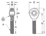 #10-32 Rod End Ball Joint Male (R), Dichromate