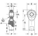 1/2"-20 Rod End Ball Joint Female (L), Dichromate