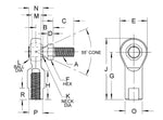 #10-32 Rod End Ball Joint Female withStud (L), Dichromate