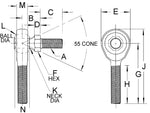 #10-32 Rod End Ball Joint Male withStud (R), Dichromate