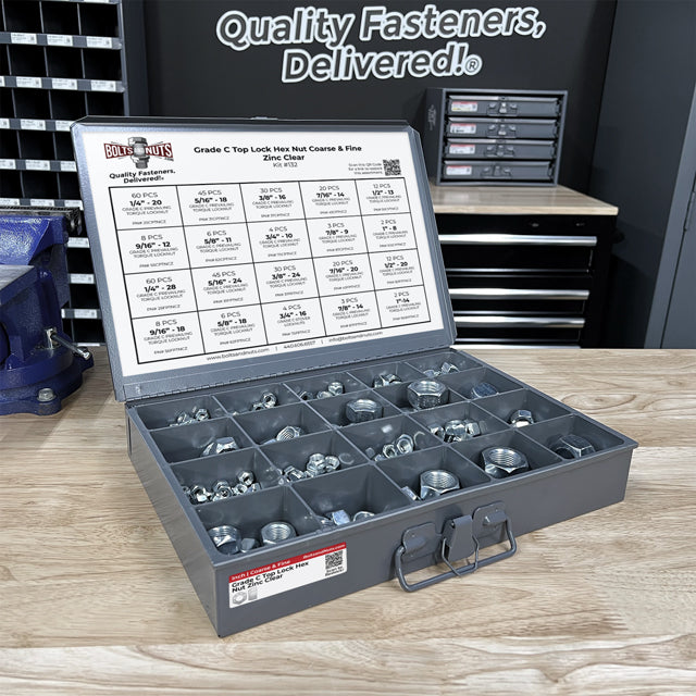 Grade C Top Lock Hex Nut Coarse & Fine Zinc Clear Assortment - 381 pcs