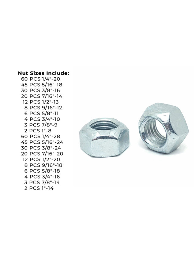 Grade C Top Lock Hex Nut Coarse & Fine Zinc Clear Assortment - 381 pcs