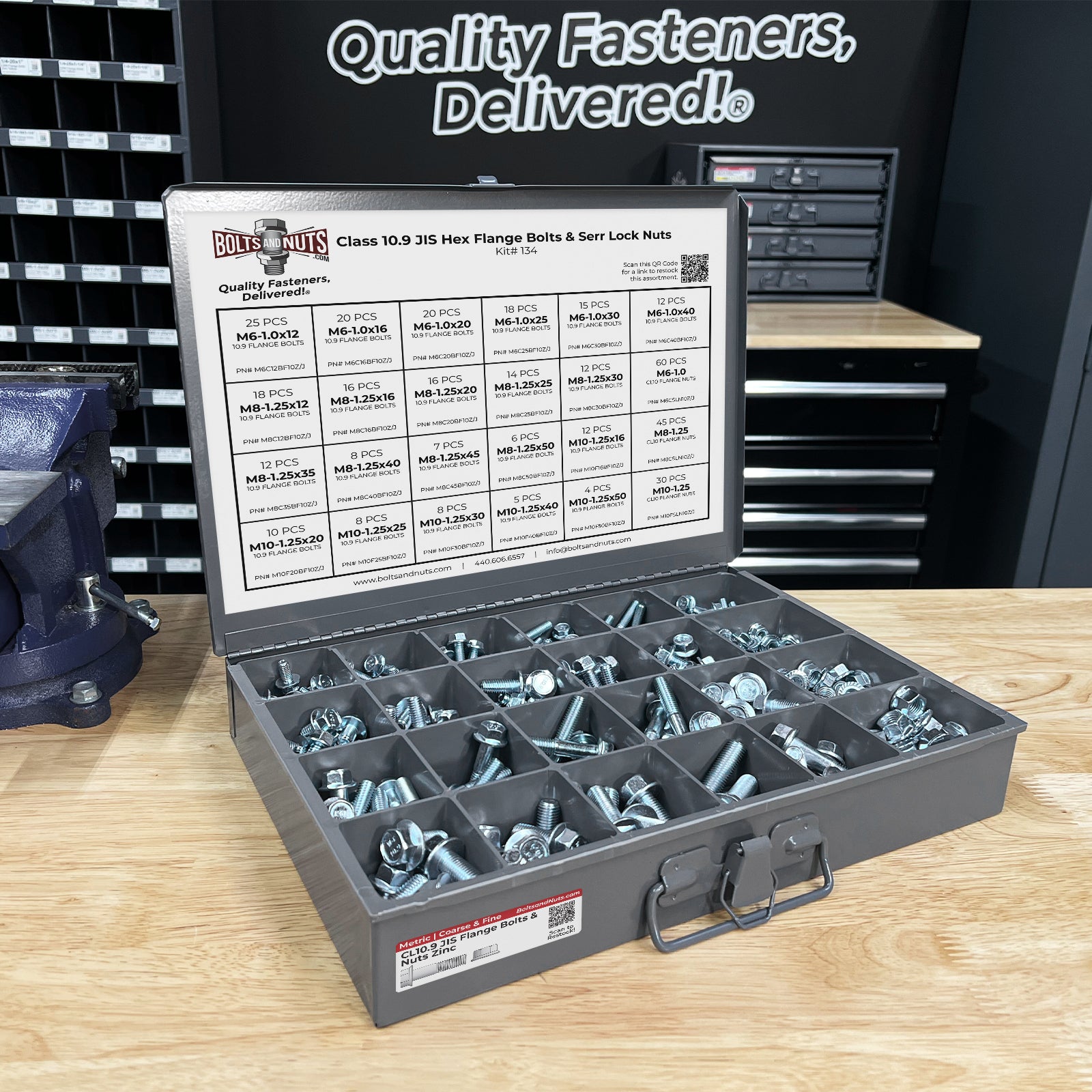 Metric Class 10.9 JIS Hex Flange Frame Bolts & Serrated Nuts Assortment M6-M10 402 PCS