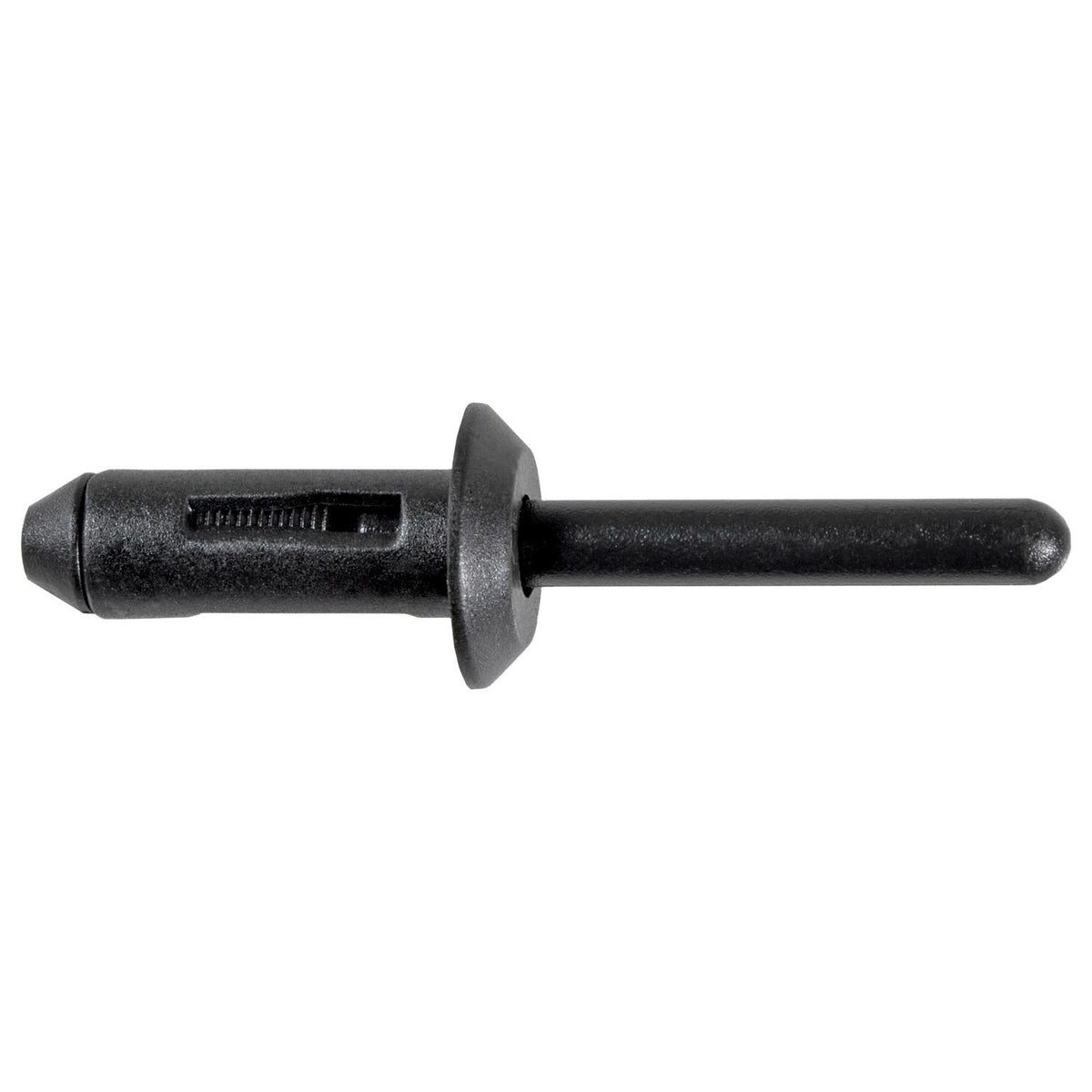 17/64"x1-7/8" Black Nylon Expansion Rivet, 3/32" - 3/16" Grip Range, 1/2" Flange Diam
