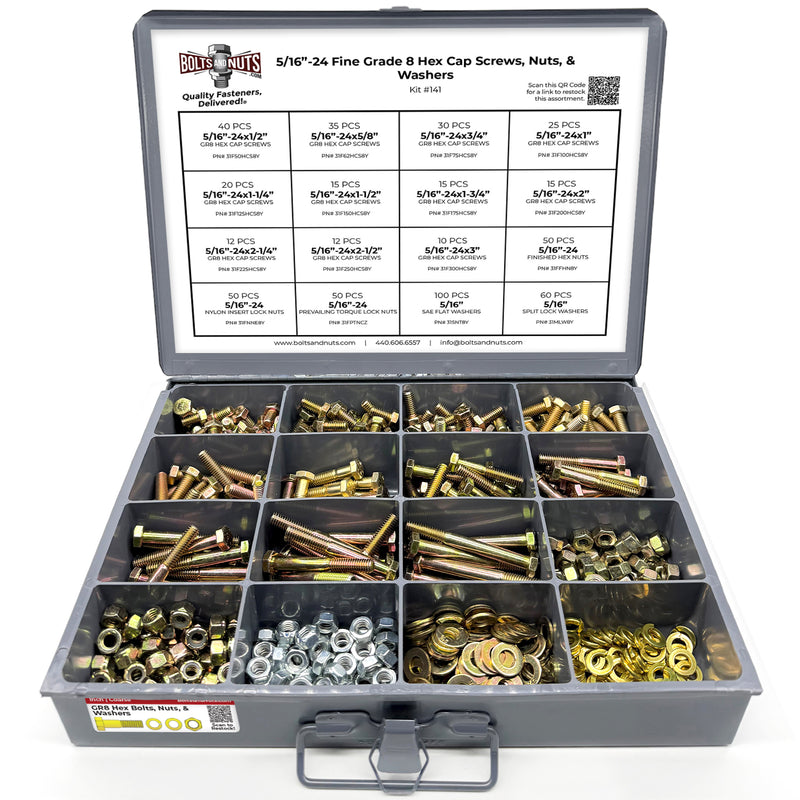 5/16"-24 Fine Grade 8 Hex Cap Screws, Nuts, & Washers - 540 PCS