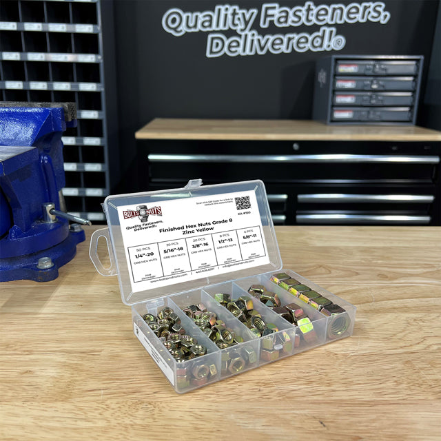 Grade 8 Finished Hex Nuts Zinc Yellow Assortment - 115 PCS