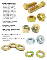 3/8"-24 Fine Grade 8 Hex Cap Screws, Nuts, & Washers - 378 PCS