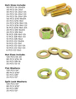 Inch Grade 8 Hex Cap Screws, Hex Nuts, Flat & Lock Washers Coarse Thread Zinc Yellow 1/4", 5/16" 3/8", & 1/2"  - 1269 PCS