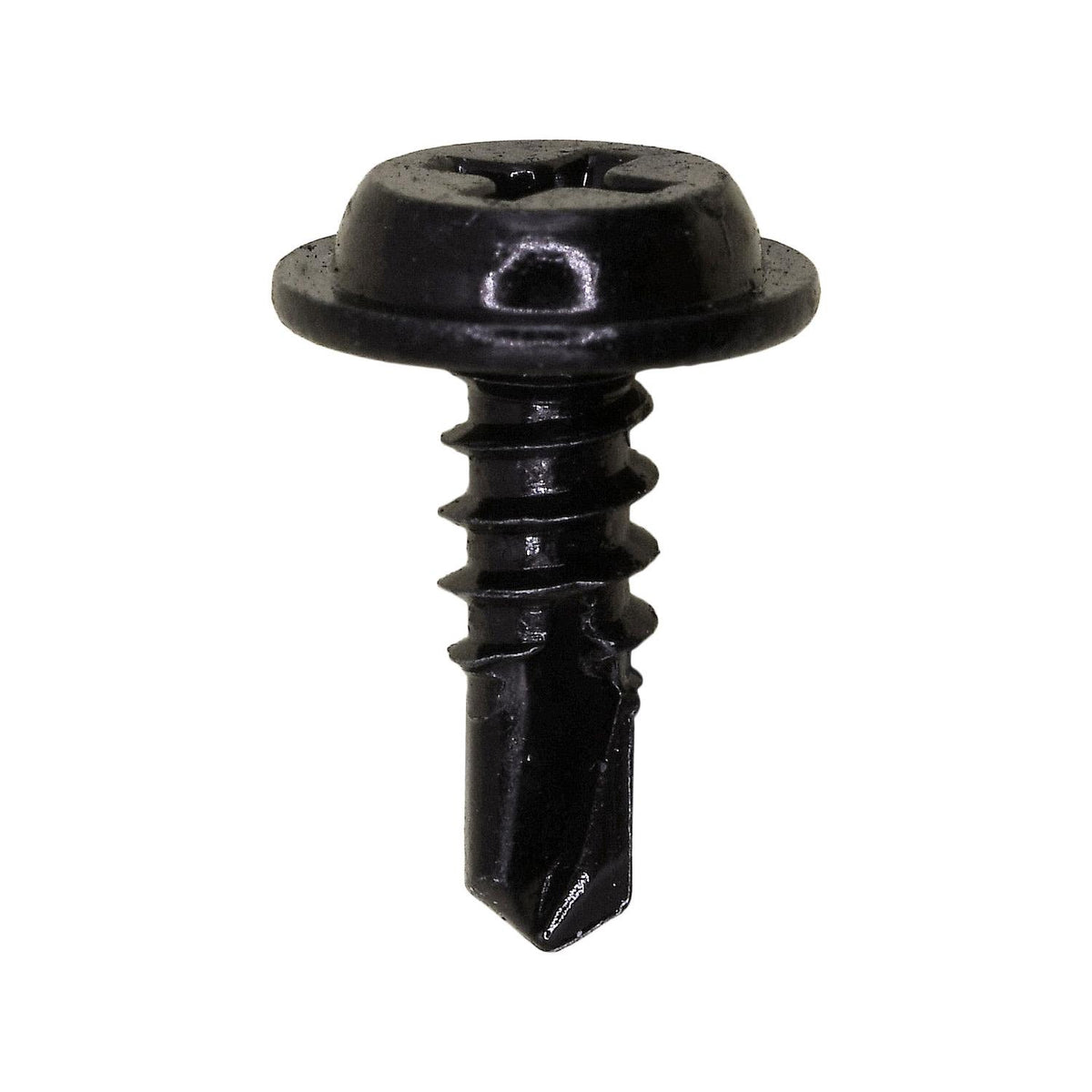 #8-18x1/2" Phillips Truss Head Flat Washer Tapping Screw, Type 2 Self-Drilling Tek, 13/32" Washer, Black Zinc
