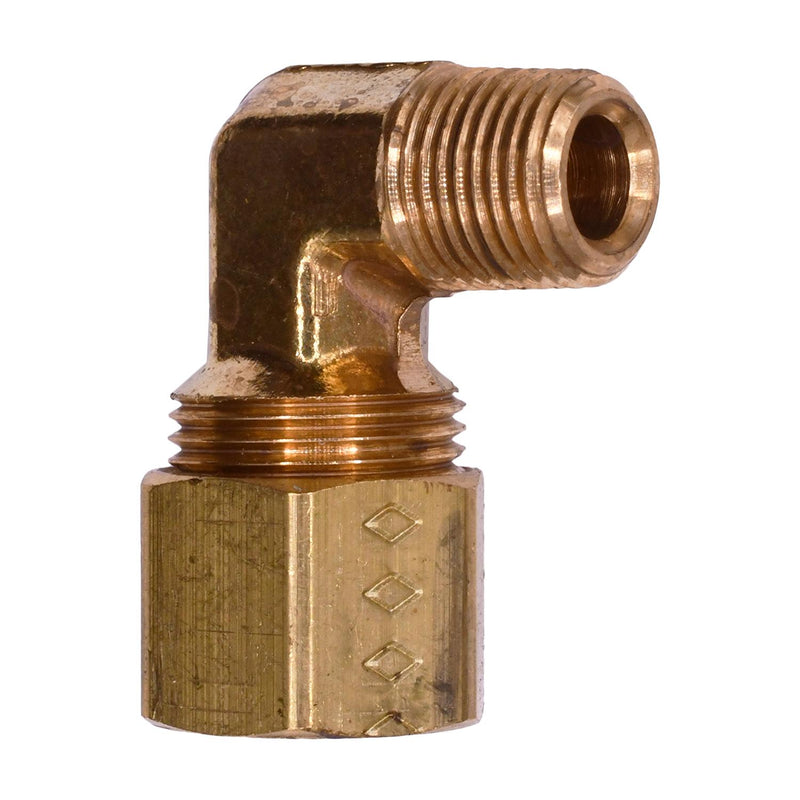 1/8" Brass 90 Degree Male Compression Adapter Tube Pipe, 3/8"