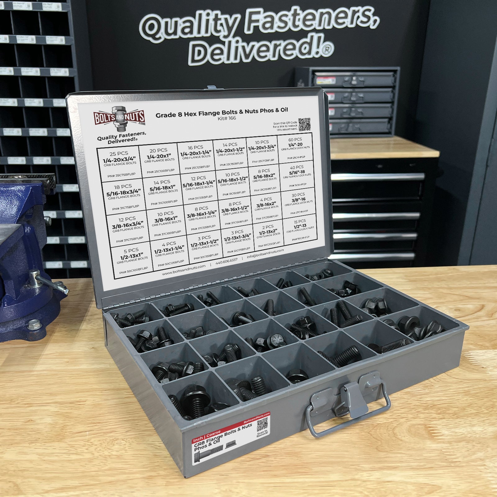 Inch Grade 8 Hex Flange Frame Bolts & Lock Nuts Black Assortment - 352 PCS