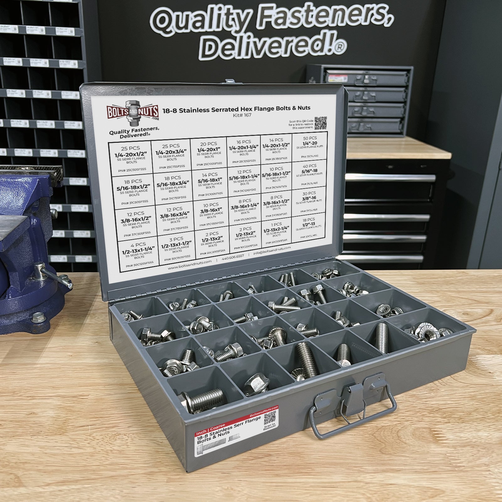 Inch Stainless Steel Serrated Hex Flange Bolts & Lock Nuts Assortment - 371 PCS