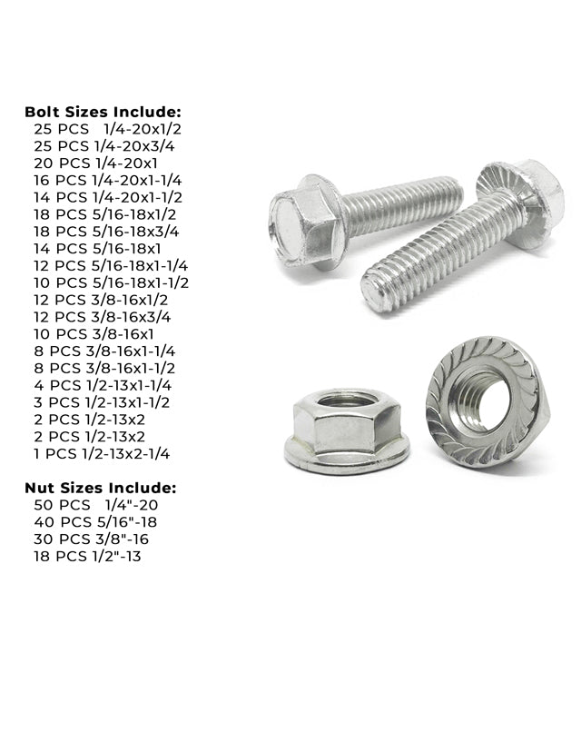 Inch Stainless Steel Serrated Hex Flange Bolts & Lock Nuts Assortment - 371 PCS