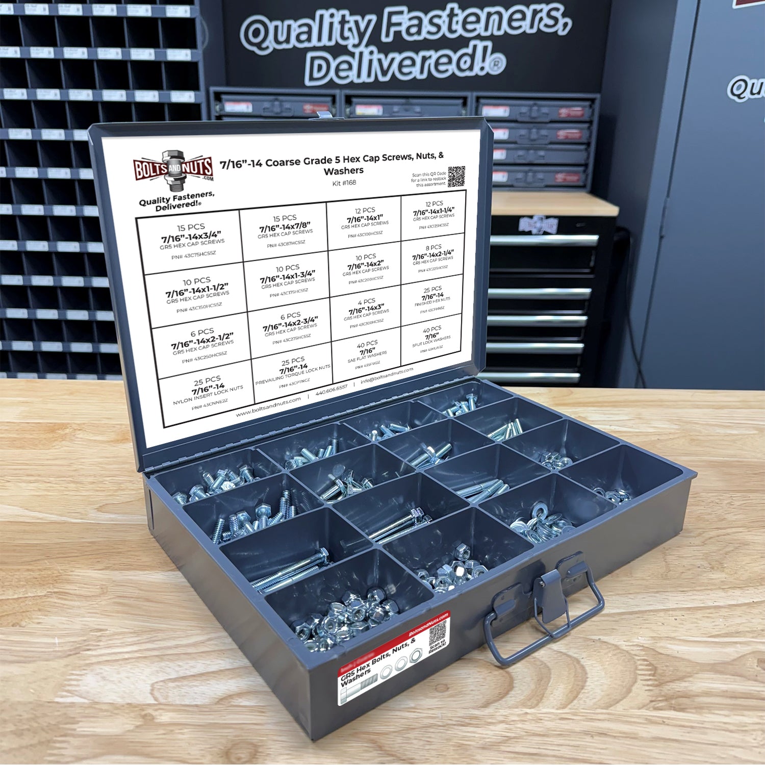 7/16"-14 Coarse Grade 5 Hex Cap Screws, Nuts, & Washers - 264 PCS