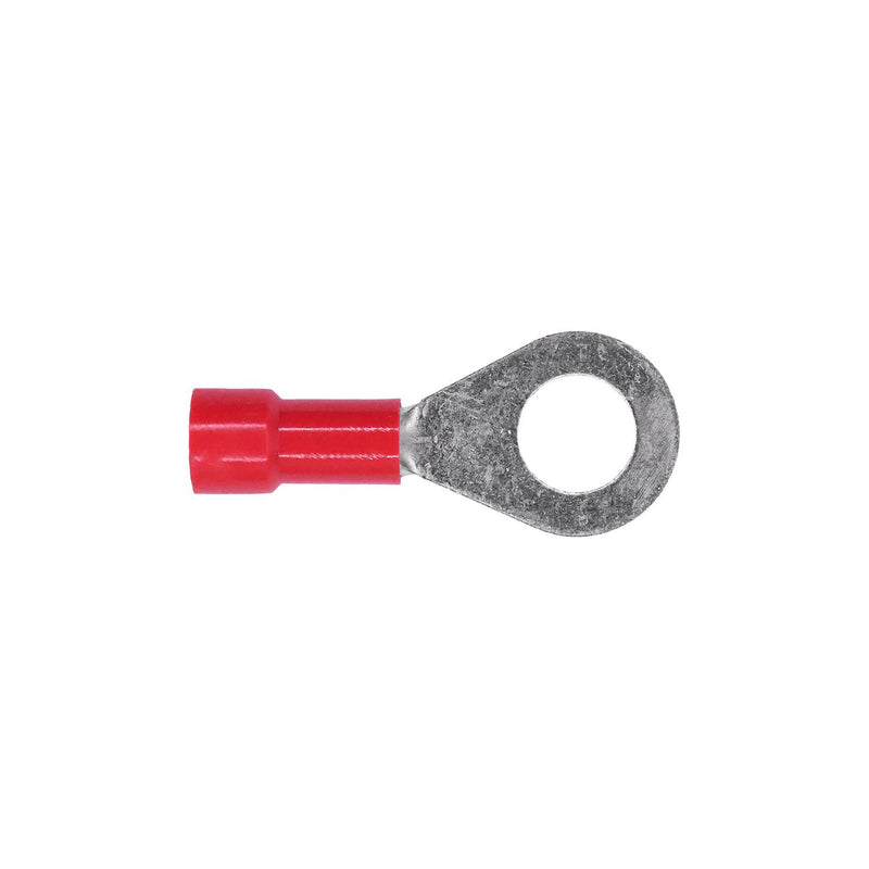 1/4" Red Copper Vinyl Insulated Ring Terminal 22-18 Gauge Stud, Electro Tin Plated