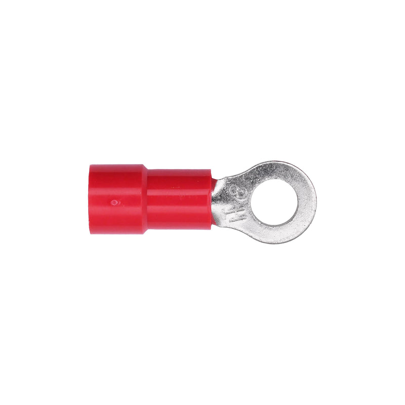 1/4" Red Copper Vinyl Insulated Ring Terminal 8 Gauge Stud, Electro Tin Plated