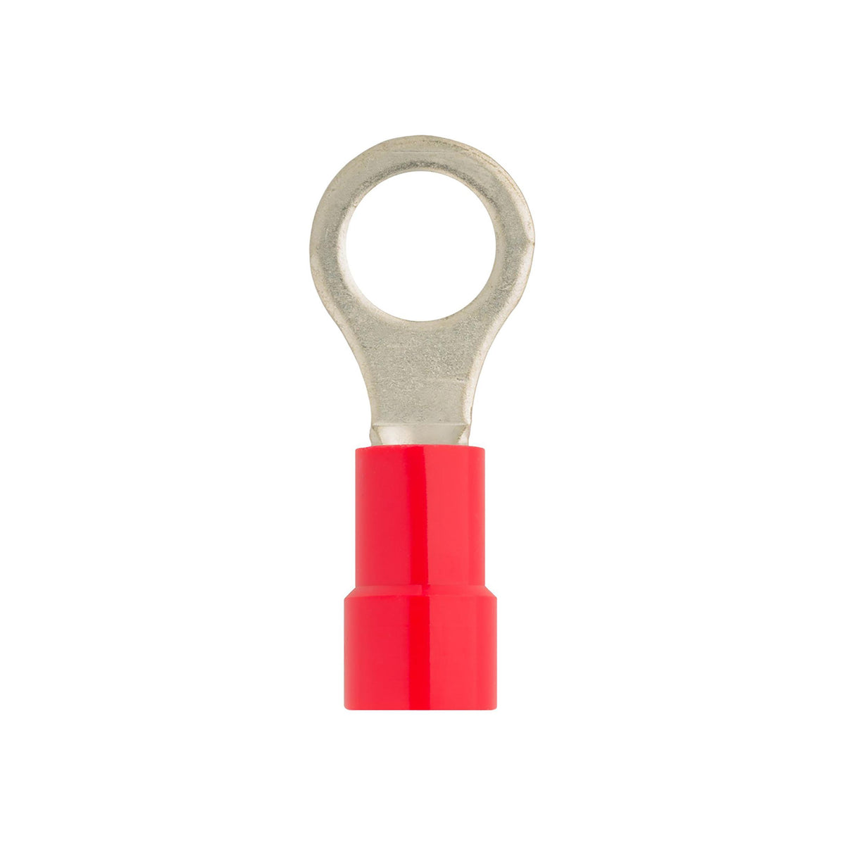 3/8" Red Copper Vinyl Insulated Ring Terminal 8 Gauge Stud, Electro Tin Plated