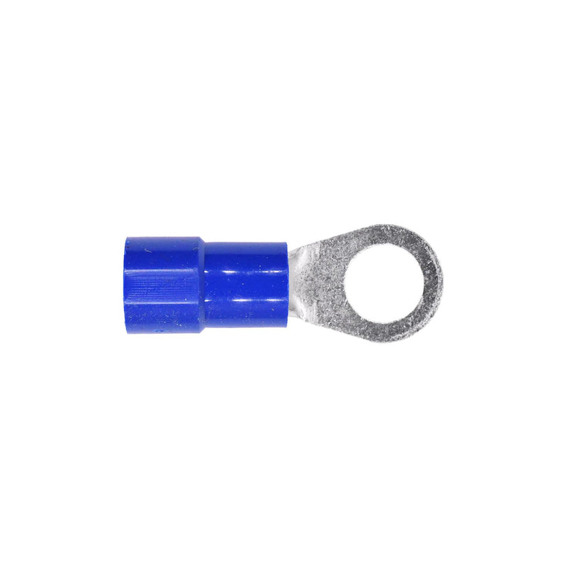 3/8" Blue Copper Vinyl Insulated Ring Terminal 6 Gauge Stud, Electro Tin Plated