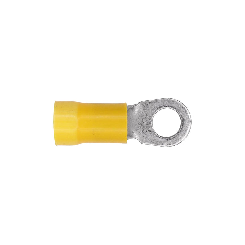 3/8" Yellow Copper Vinyl Insulated Ring Terminal 4 Gauge Stud, Electro Tin Plated