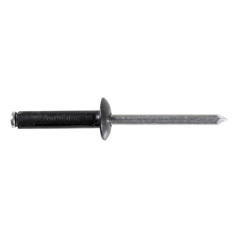 3/16" Split Type Rivet All Aluminum, 5/64"-15/64" Grip, Black Aluminum Body, Aluminum Mandrel, 7/16" Flange Diam