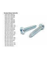 Phillips Pan Head Sheet Metal Self Tapping Screws Assortment - 2840 PCS