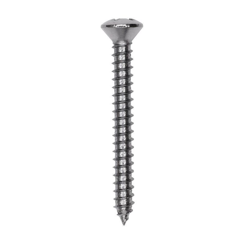 #6x1-1/4" Phillips Oval Head Tapping Screw, Type A/AB, Chrome