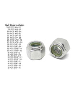 Inch Stainless Steel Nylon Insert Hex Nut Coarse & Fine - 490 pcs