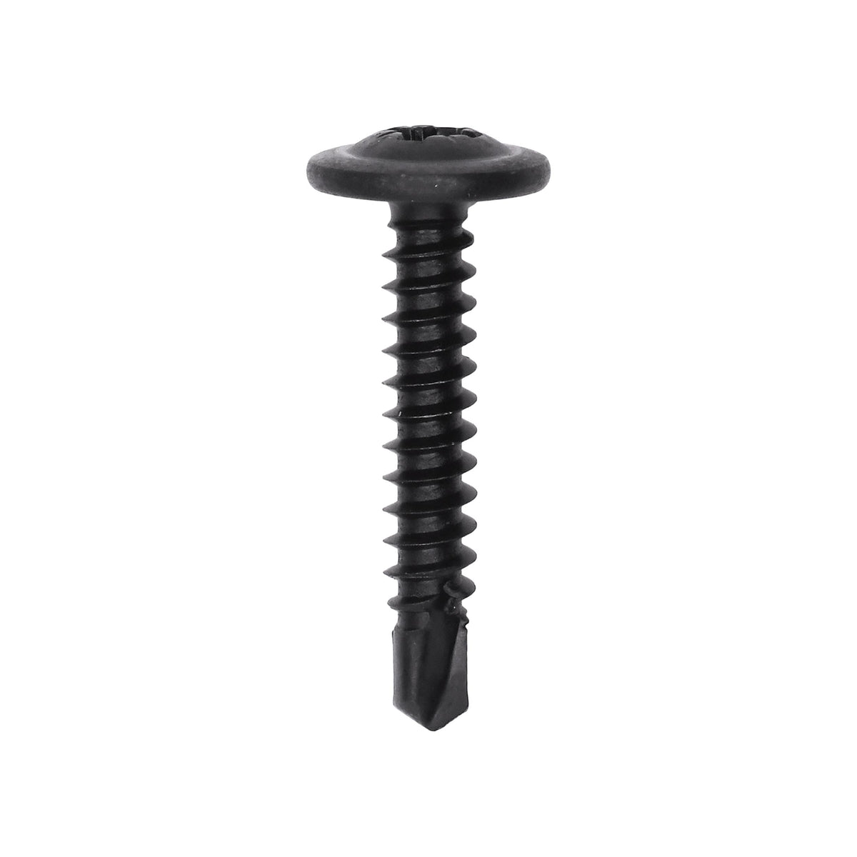 M4.2-1.41x25mm Phillips Pozi Truss Head Round Washer Teks Tapping Screw, Type 2 Self-Drilling Tek, Black Phosphate