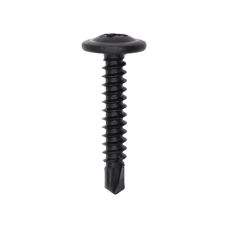 M4.2-1.41x25mm Phillips Pozi Truss Head Round Washer Teks Tapping Screw, Type 2 Self-Drilling Tek, Black Phosphate