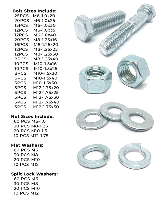 Metric Class 10.9 Hex Cap Screws, Hex Nuts, Flat & Lock Washers - 574 PCS