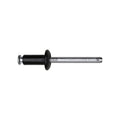 1/4" Peel-Type Rivet, 1/32"-7/32" Grip, Black Aluminum Body, Steel Mandrel