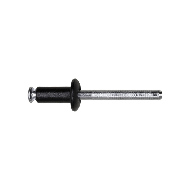 1/4" Peel-Type Rivet, 1/32"-7/32" Grip, Black Aluminum Body, Steel Mandrel