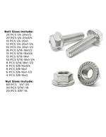 Inch Stainless Steel Serrated Hex Flange Bolts Screws Nuts Assortment Kit - 280 PCS