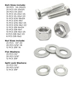 Inch 18-8 Stainless Steel Hex Cap Screws, Hex Nuts, Flat & Lock Washers - 380 PCS