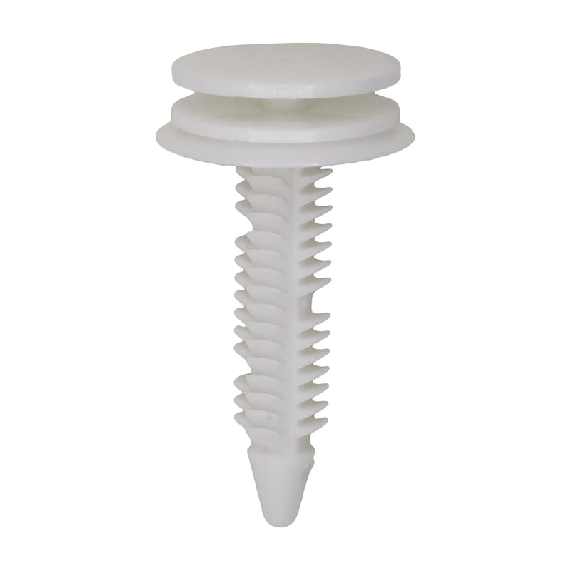 5/16"x1-1/4" White Nylon Triple Head Door Trim Panel Christmas Tree Retainer, 25/32" Head