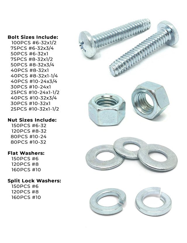 Inch Phillips Pan Head Machine Screws, Hex Nuts, Flat & Lock Washers - 1921 PCS